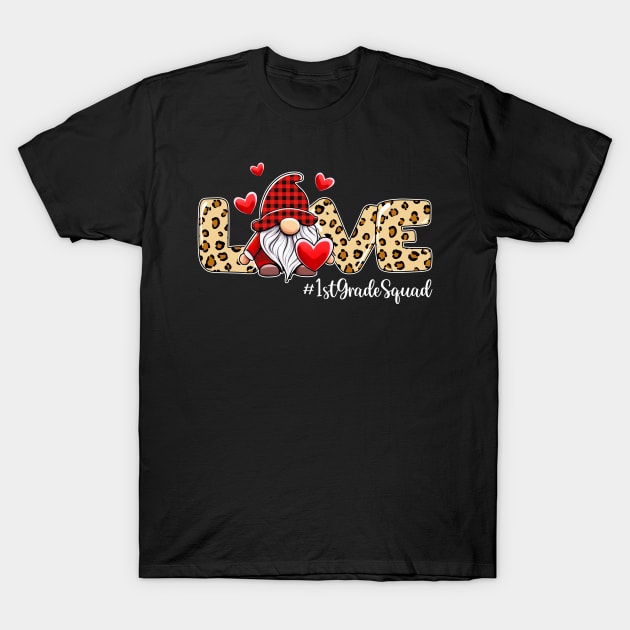 Love 1st Grade Squad Gnome Valentine Gnome Teacher Leopard T-Shirt by ArifLeleu